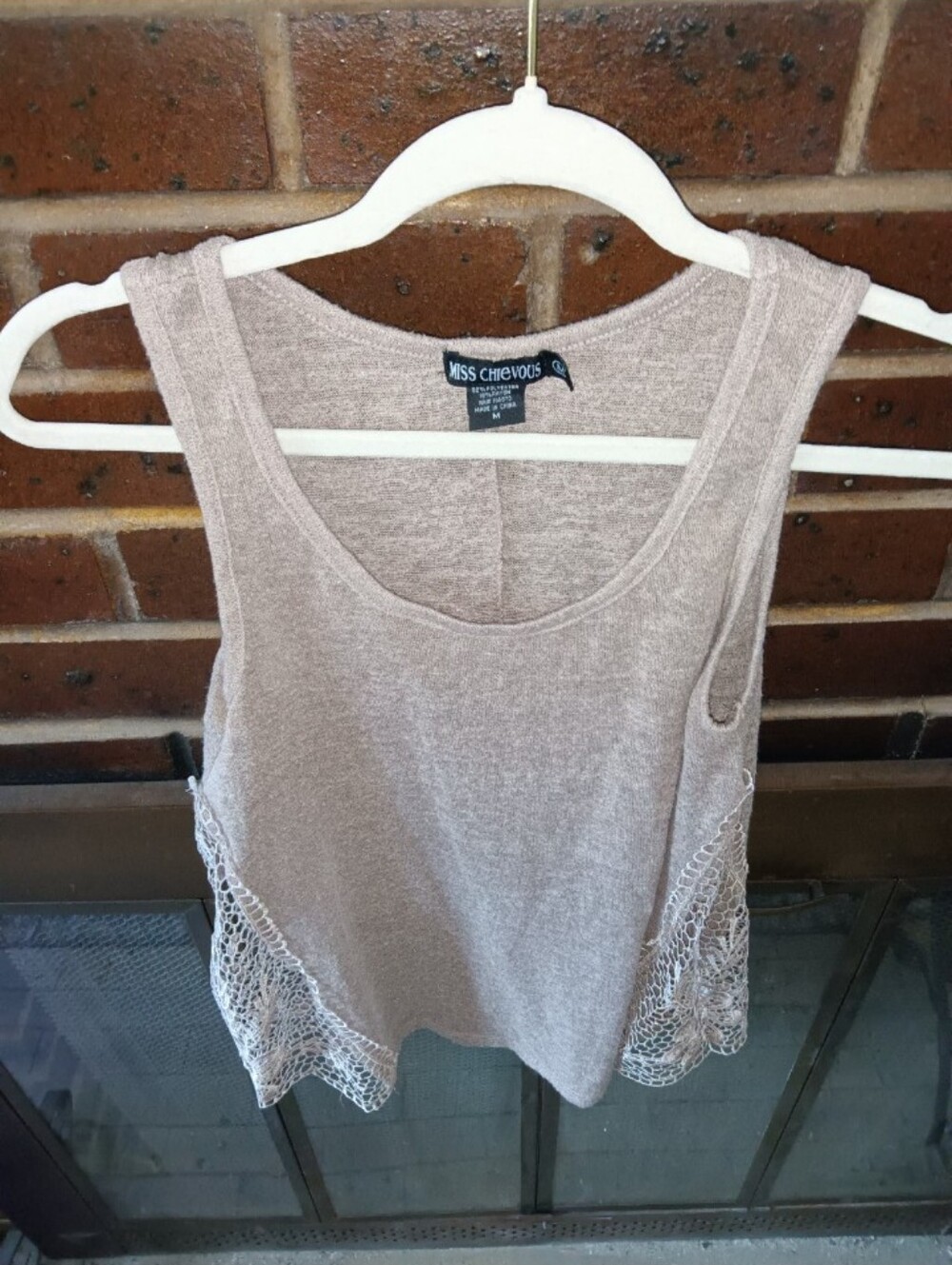 GUC Miss Chievous Sheer Tan Sleevless Crochet Blouse M